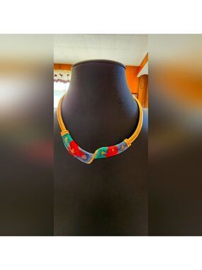 STUNNING Vintage Hand-Painted Enamel & Gold-Tone Collar Necklace